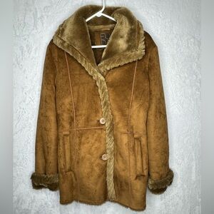 Vintage FUDA Womens Penny Lane Suede Faux Fur Lined Jacket Coat Braid Medium